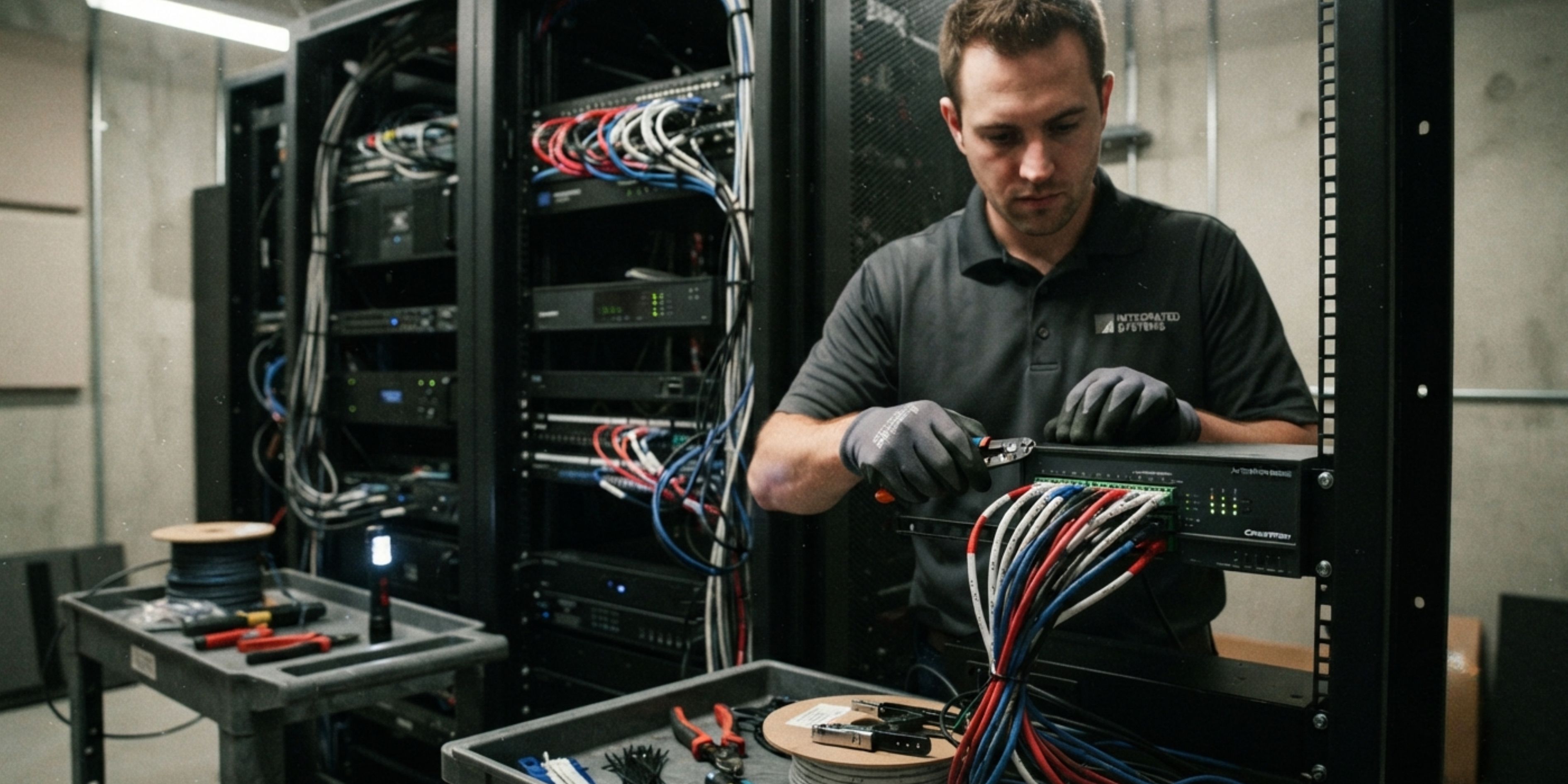 Phonics Overseas technician installing integrated automation wiring
